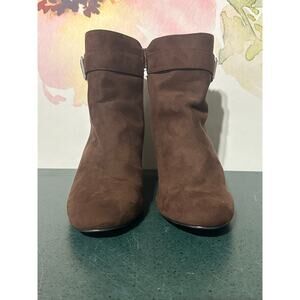 Dolcetta Womens Faux Suede Ankle Boot Size 10 Brown Heeled Zipper Buckled Boots